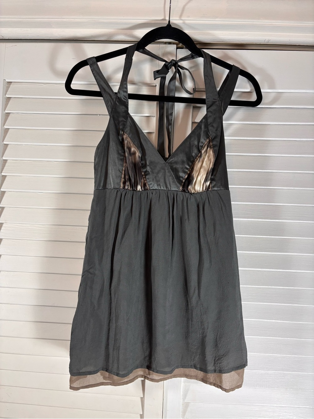 Kensie Silk Halter Going Out Top XS Charcoal Y2K Empire Babydoll